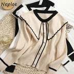 Chic Contrast Color Peter Pan Collar Knit Sweater for Women