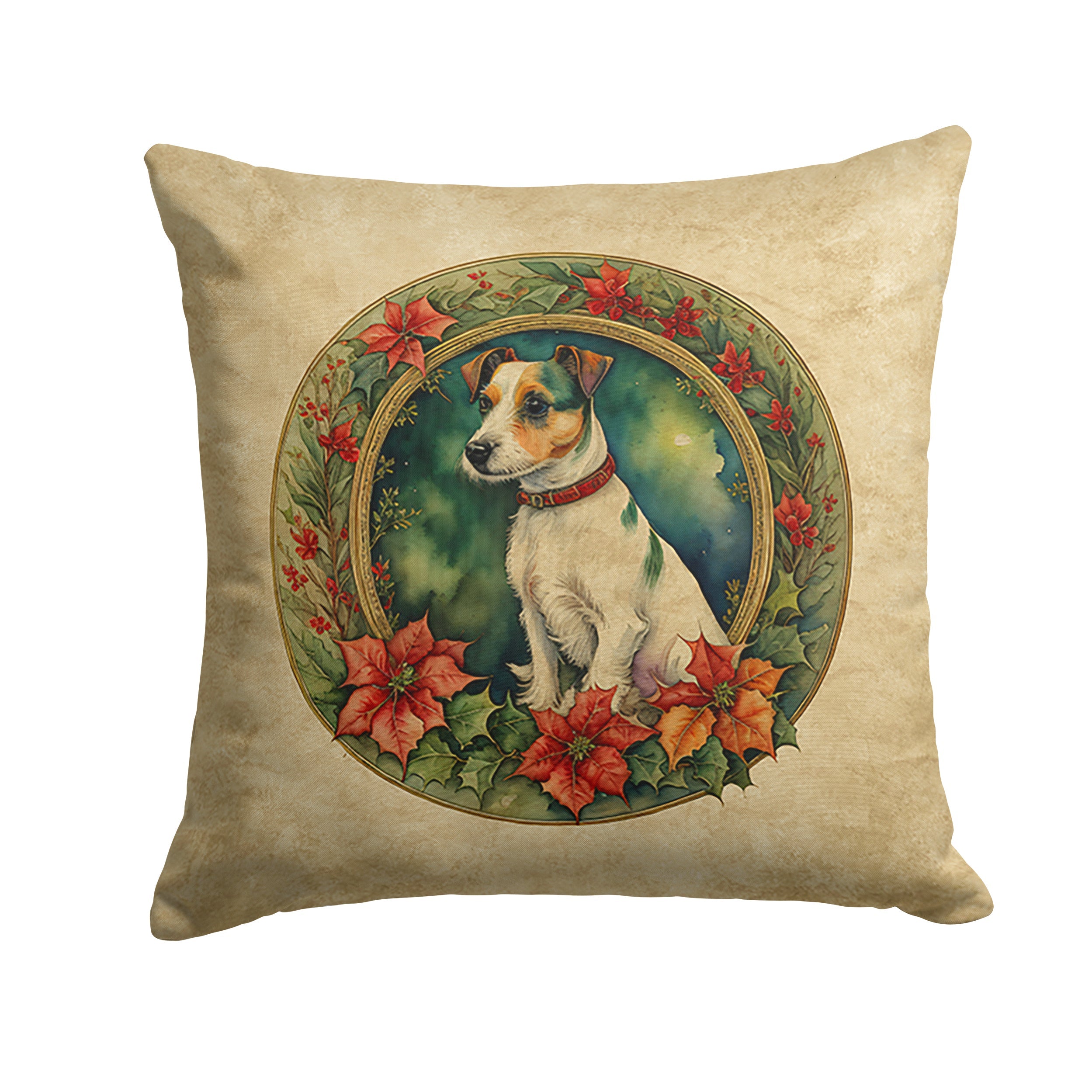 Jack Russell Terrier Christmas Flowers Throw Pillow