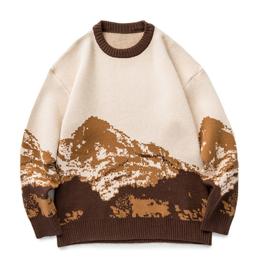 Men's Casual Sweater with Landscape Pattern
