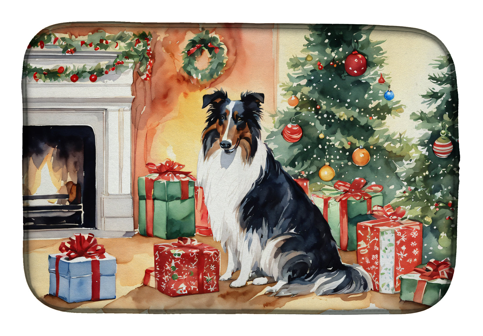 Collie Cozy Christmas Dish Drying Mat