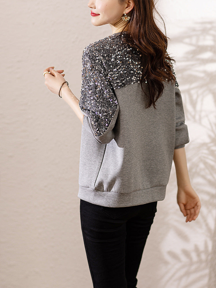 Elegant Air Cotton Sweater with Stitching Sequins