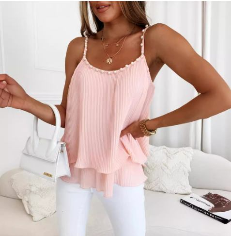 Pearl Ruffle Camisole Top for Women - Summer Style