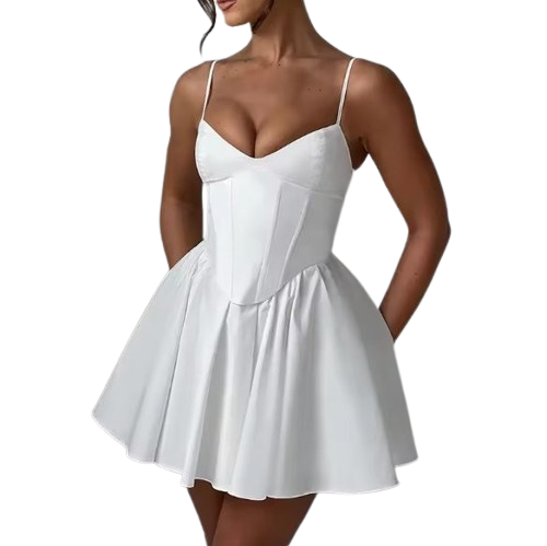 Emilene Off White Modern Corset Short Dress (One Piece)