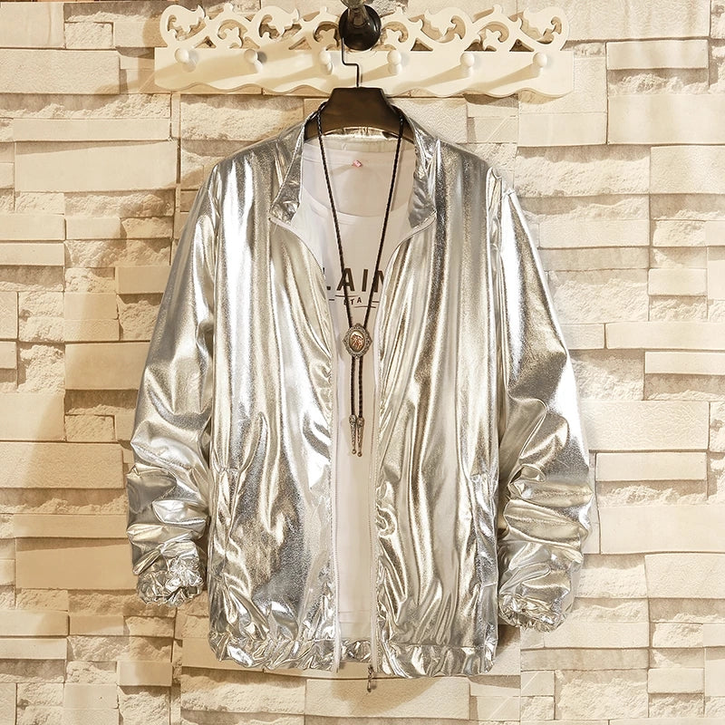 Men's Gold Silver Windbreaker Jacket for Autumn Fashion