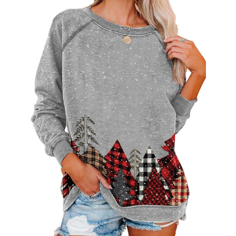 Christmas Snowflake Tree Print Long Sleeve Sweatshirt | Streetwear