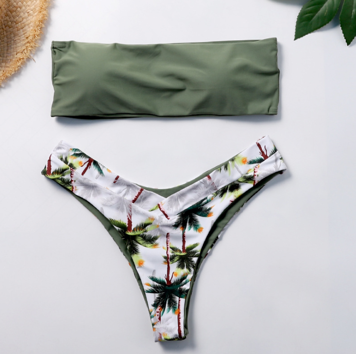 Coconut Tree Print Bikini with Bow Two-Piece Swimsuit