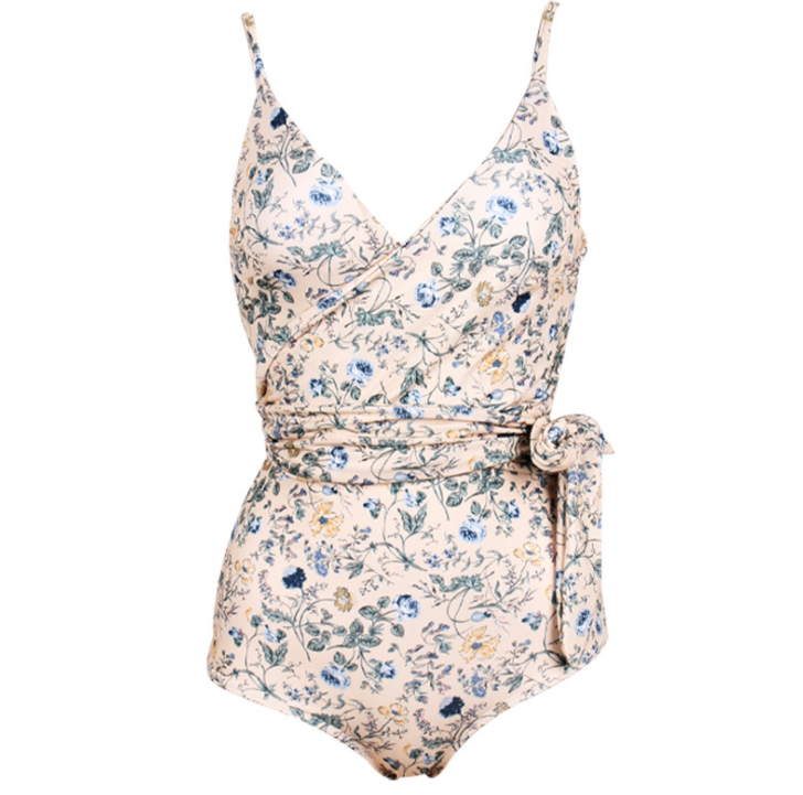 Floral Wrap V-Neck One-Piece Swimsuit