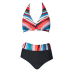 Plus Size High-Waist Striped Bikini Set