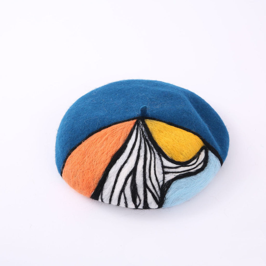 Handmade Wool Felt Painter Cap in Japanese Style | Embroidered Cap