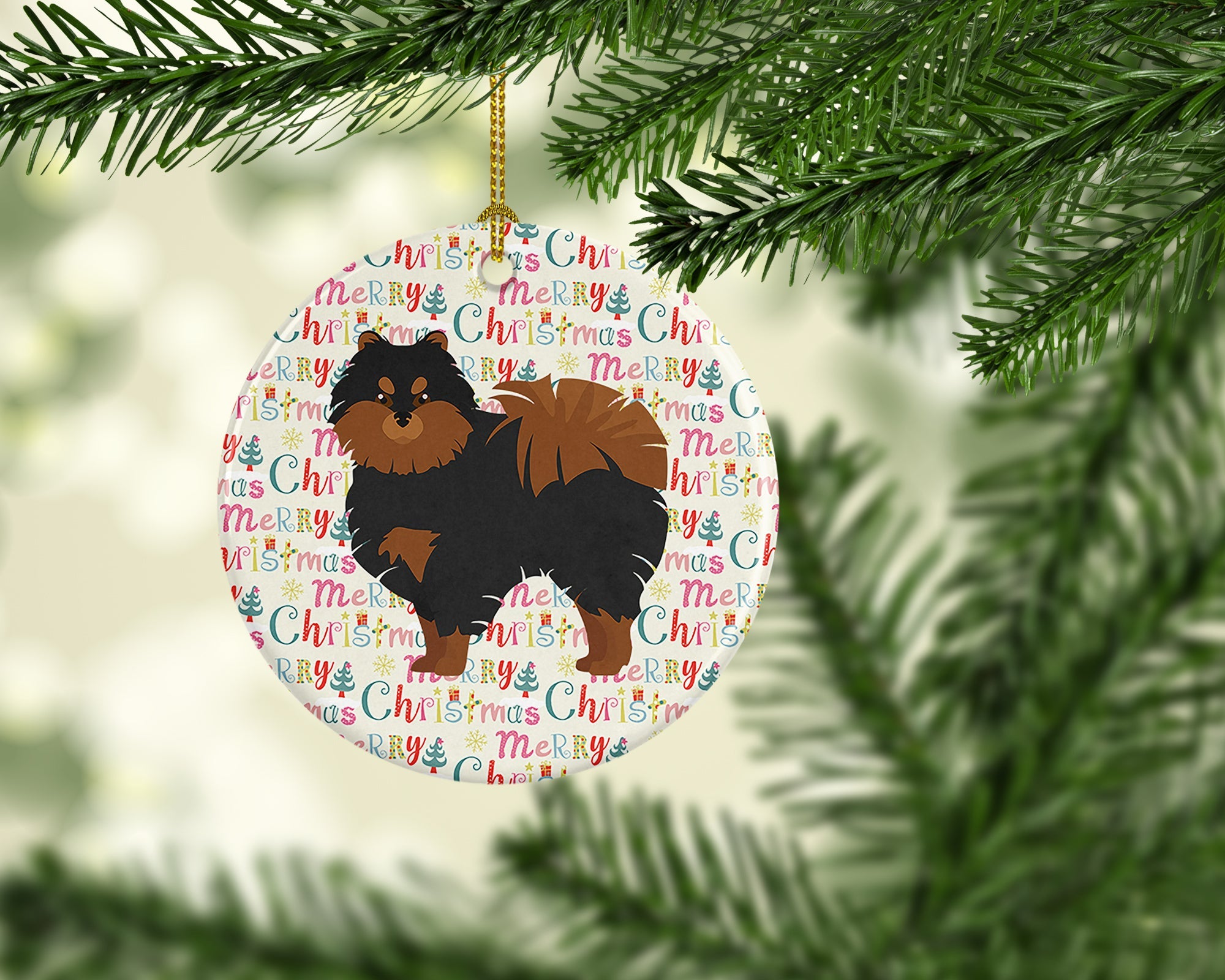 Pomeranian #2 Merry Christmas Ceramic Ornament