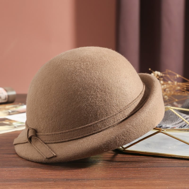 Elegant Pure Wool Felt Hat with Bow Detail | Embroidered Cap