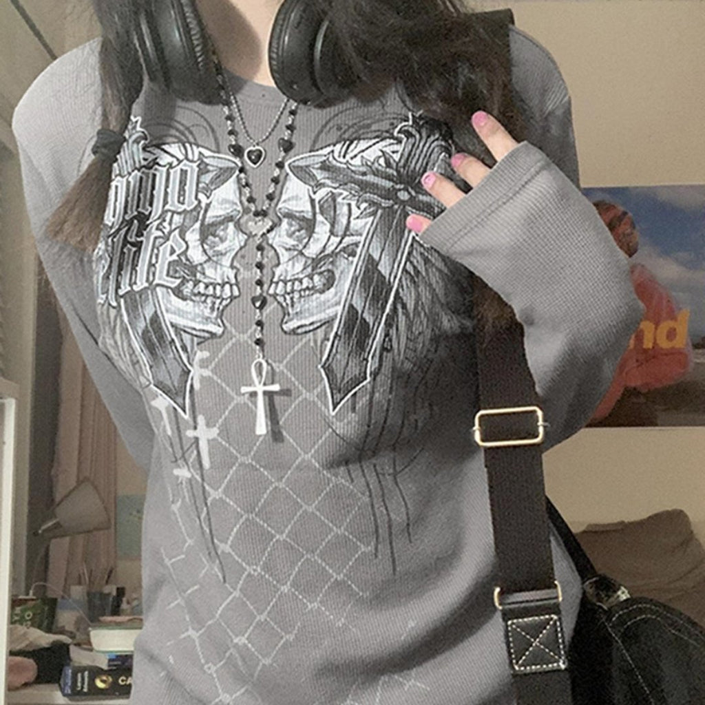 Casual Halloween Skull Print Pullover for Women | Streetwear
