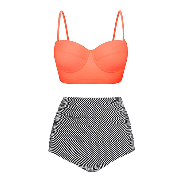High-Waisted Printed Bikini with Leaf Design
