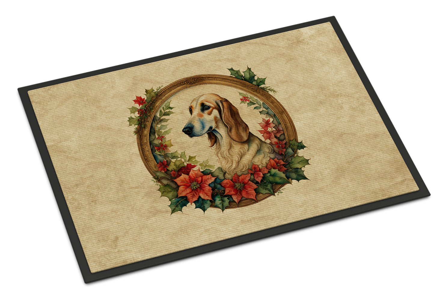 Saluki Christmas Flowers Doormat