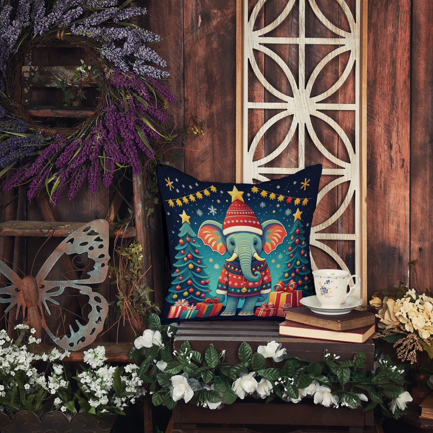 Elephant Christmas Throw Pillow