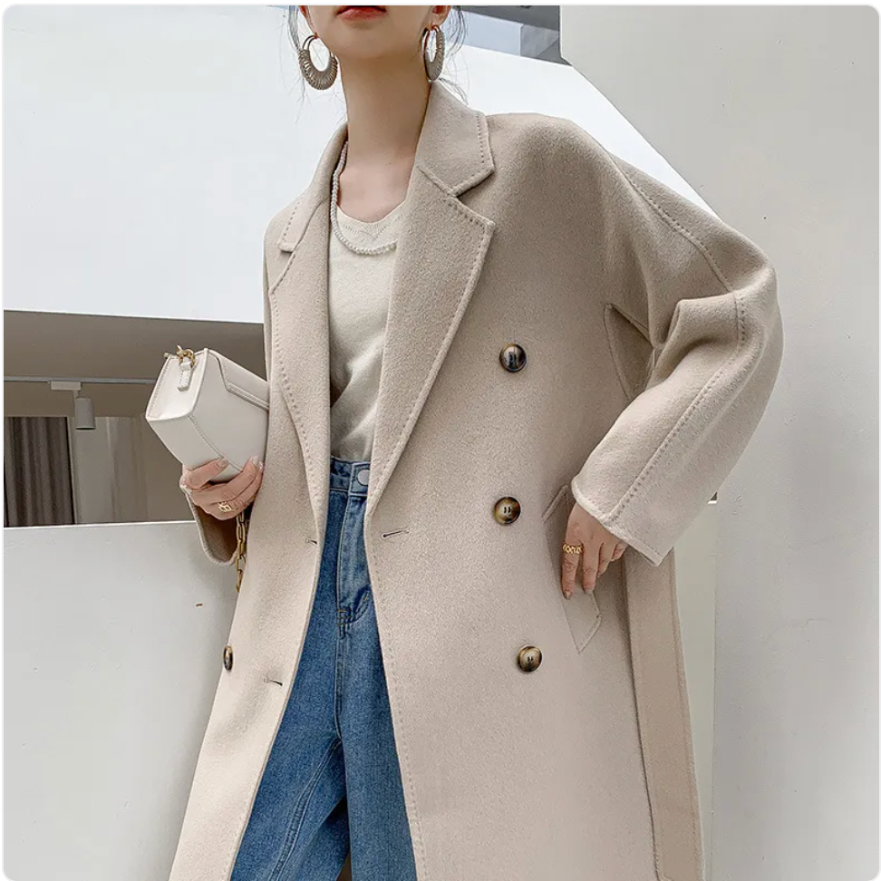 Women's Reversible Wool Tweed Coat with Suit Collar