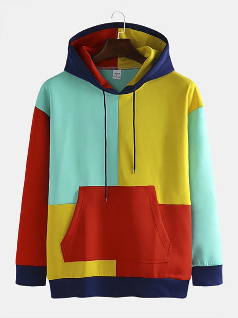 Color Block Printed Long Sleeve Hooded Sweatshirt for Men | Streetwear