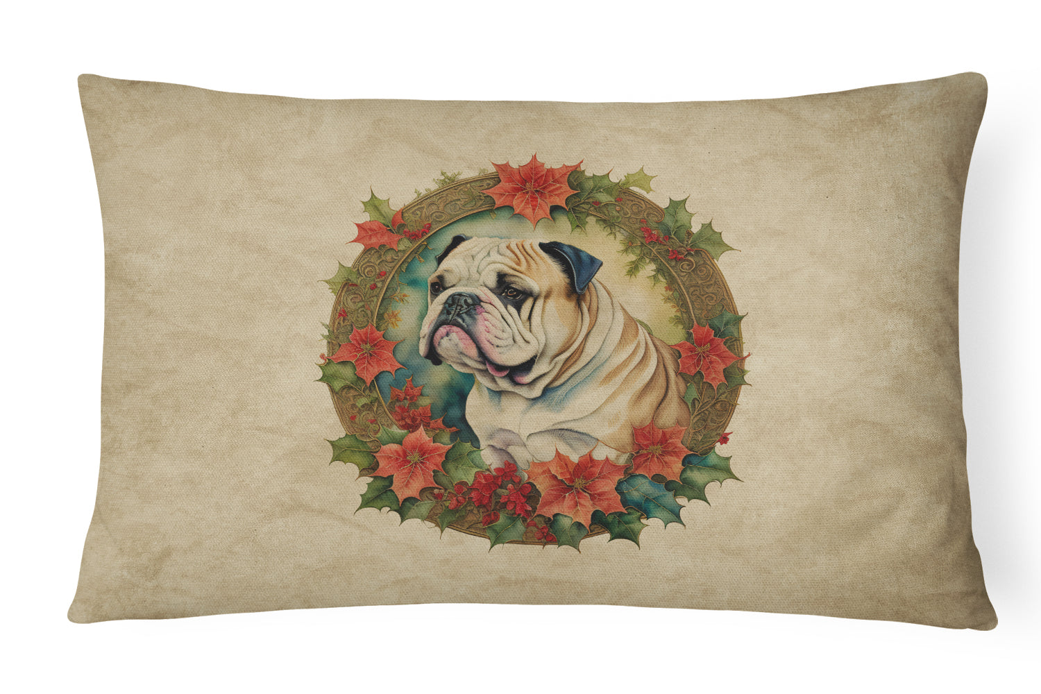 English Bulldog Christmas Flowers Throw Pillow