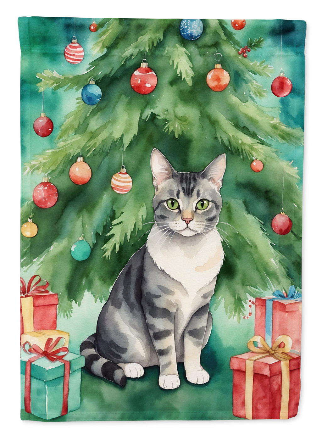 German Rex Cat By the Christmas Tree Garden Flag