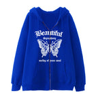 Dark Butterfly Print Zip Casual Cardigan Sweatshirt | Streetwear