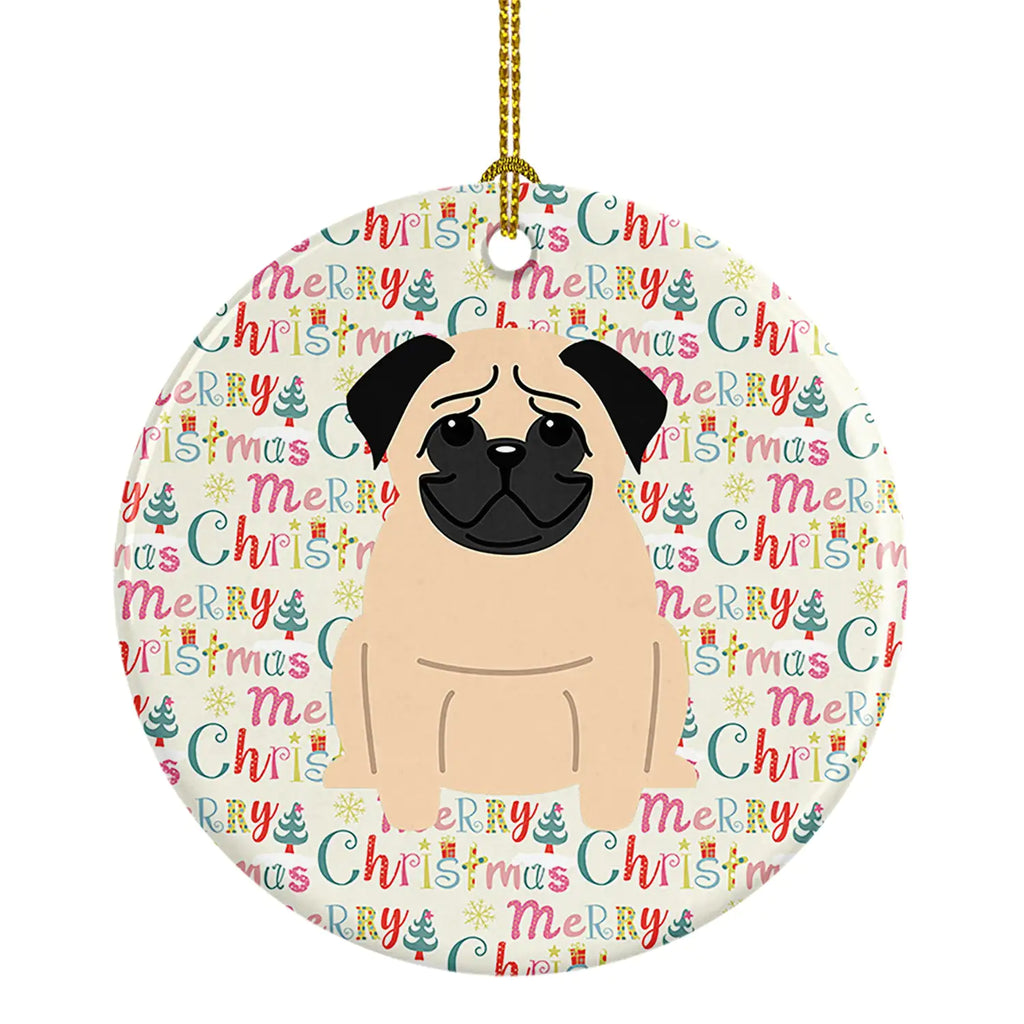 Merry Christmas Pug Fawn Ceramic Ornament
