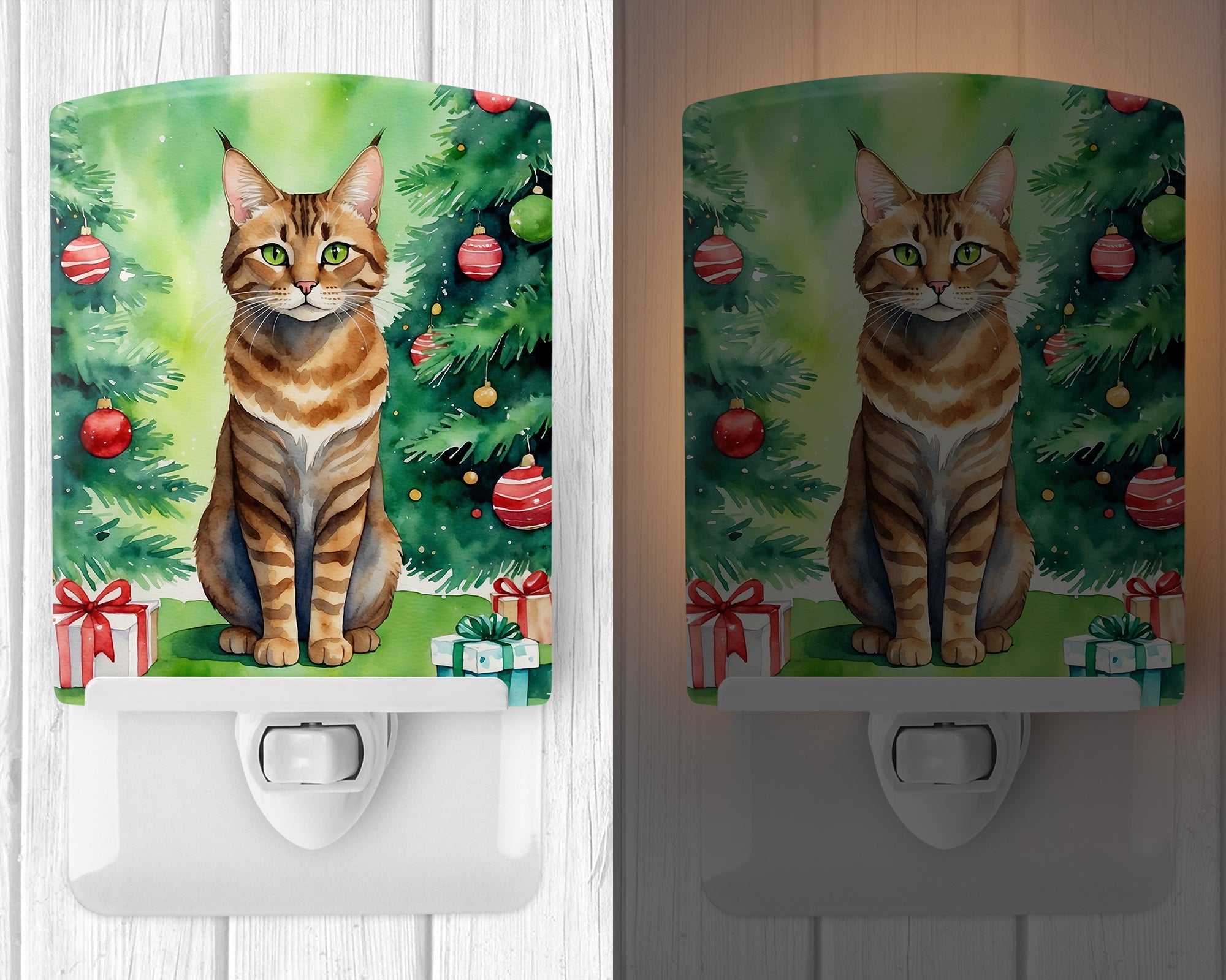 Sokoke Cat By the Christmas Tree Ceramic Night Light
