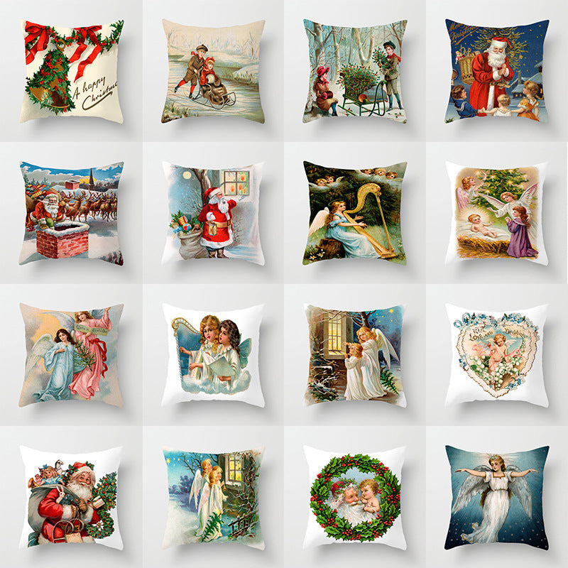 Christmas Angel and Santa Pillow Cover for Home Decor