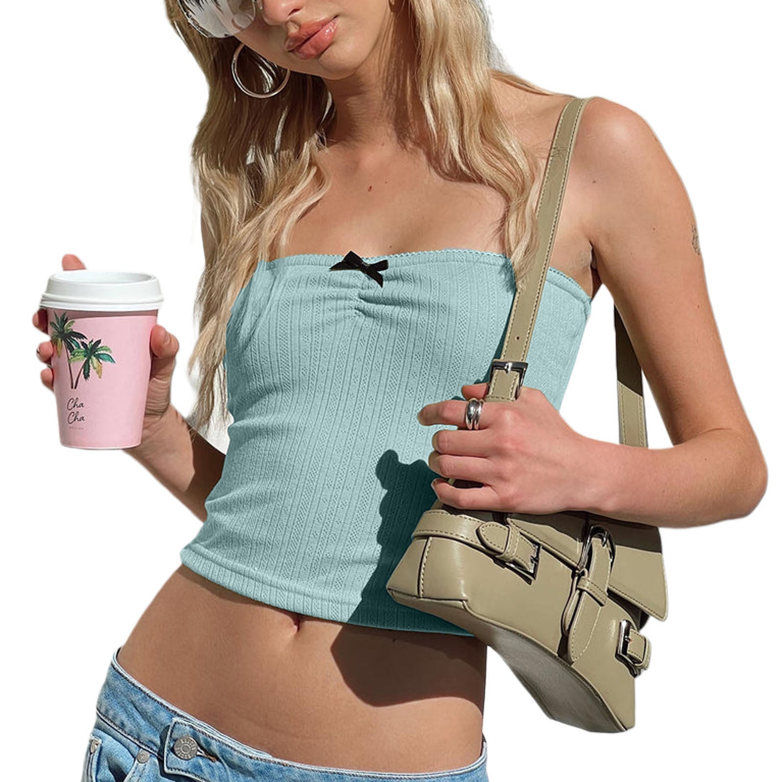 Women's Aesthetic Knitted Strapless Ruffle Corset Top