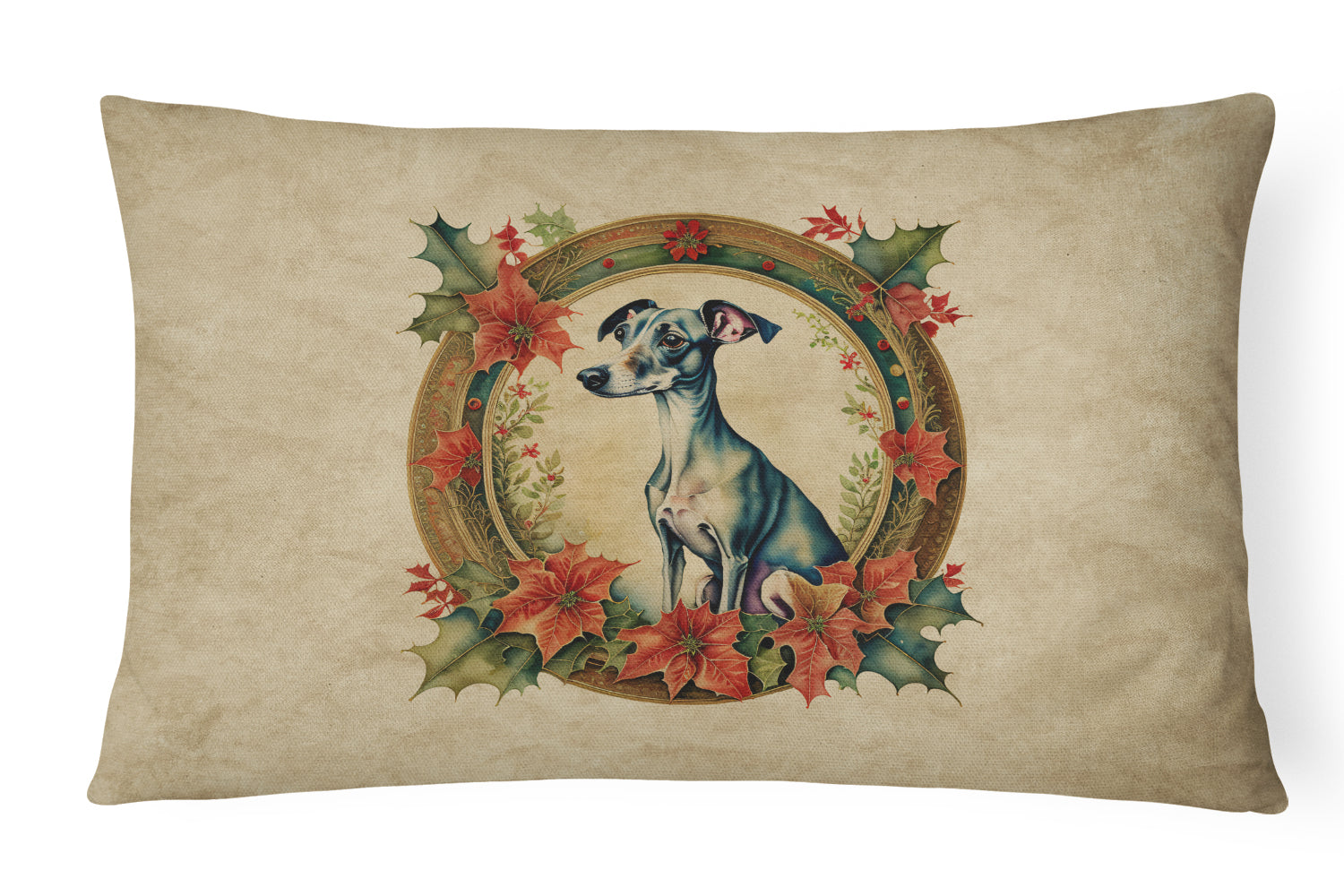 Italian Greyhound Christmas Flowers Throw Pillow