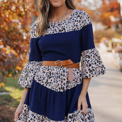 Printed Round Neck Pullover Dress for Women | Streetwear
