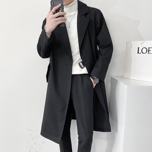 Men's Oversized Long Windbreaker Jacket - Korean Style