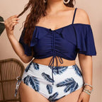 2023 Plus Size Ruffled Floral Bikini Set for Women