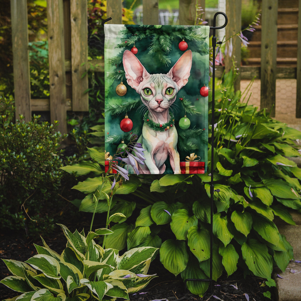 Minskin Cat By the Christmas Tree Garden Flag