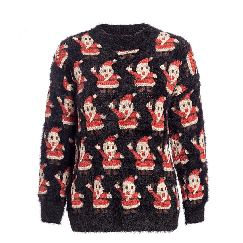 Santa Claus Long Sleeve Knit Sweater in Faux Mink Fur