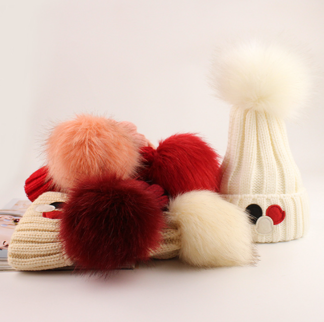 Women's Versatile Knitted Wool Ball Hat with Plush | Embroidered Cap