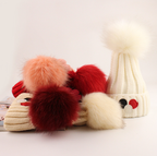 Women's Versatile Knitted Wool Ball Hat with Plush | Embroidered Cap