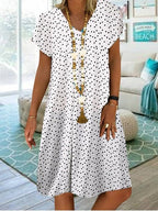 Summer Women's Casual V-Neck Polka Dot Dress 2023