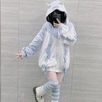 Japanese Style Watercolor Hooded Jacket for Girls