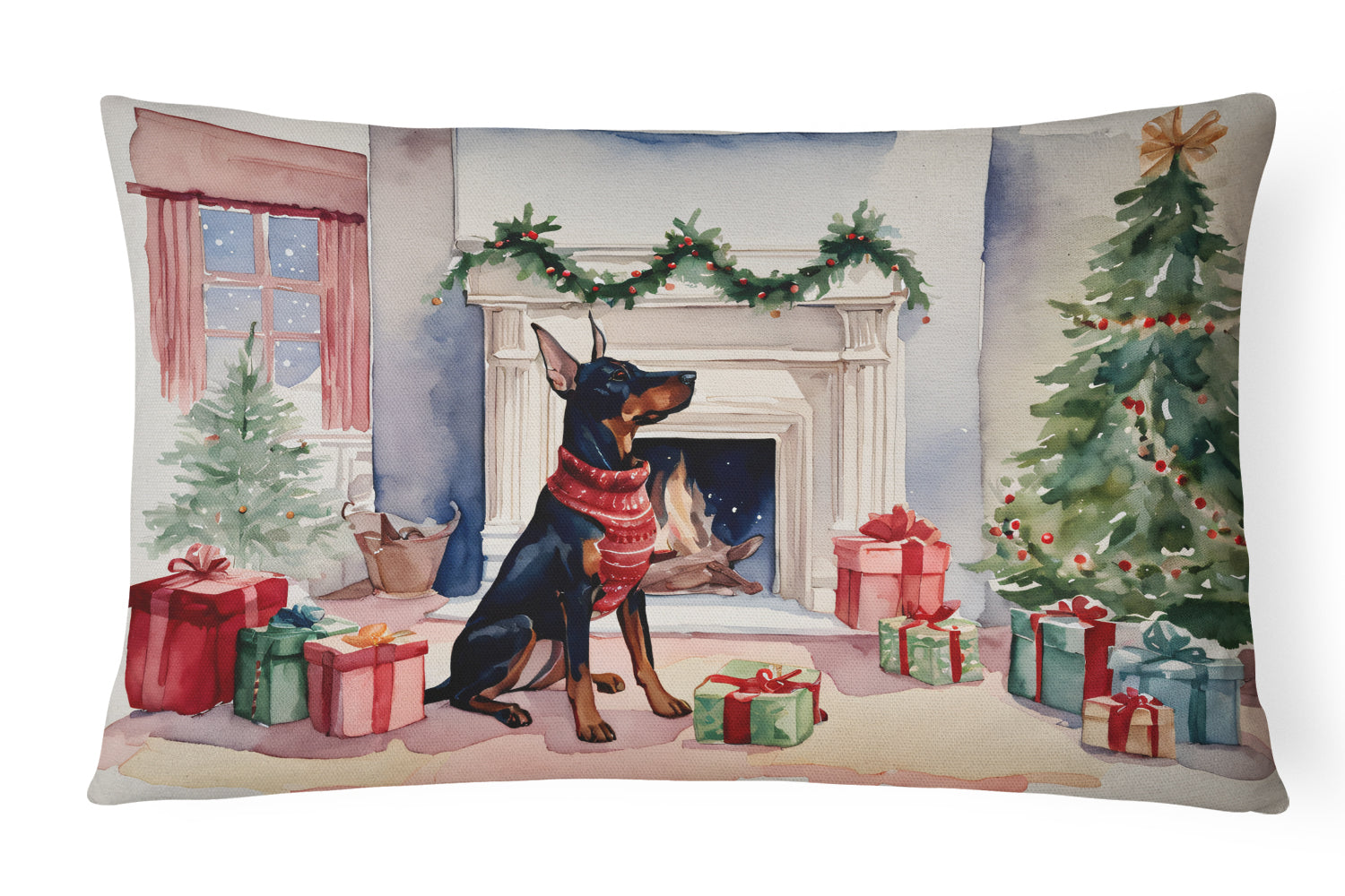 Doberman Pinscher Christmas Throw Pillow