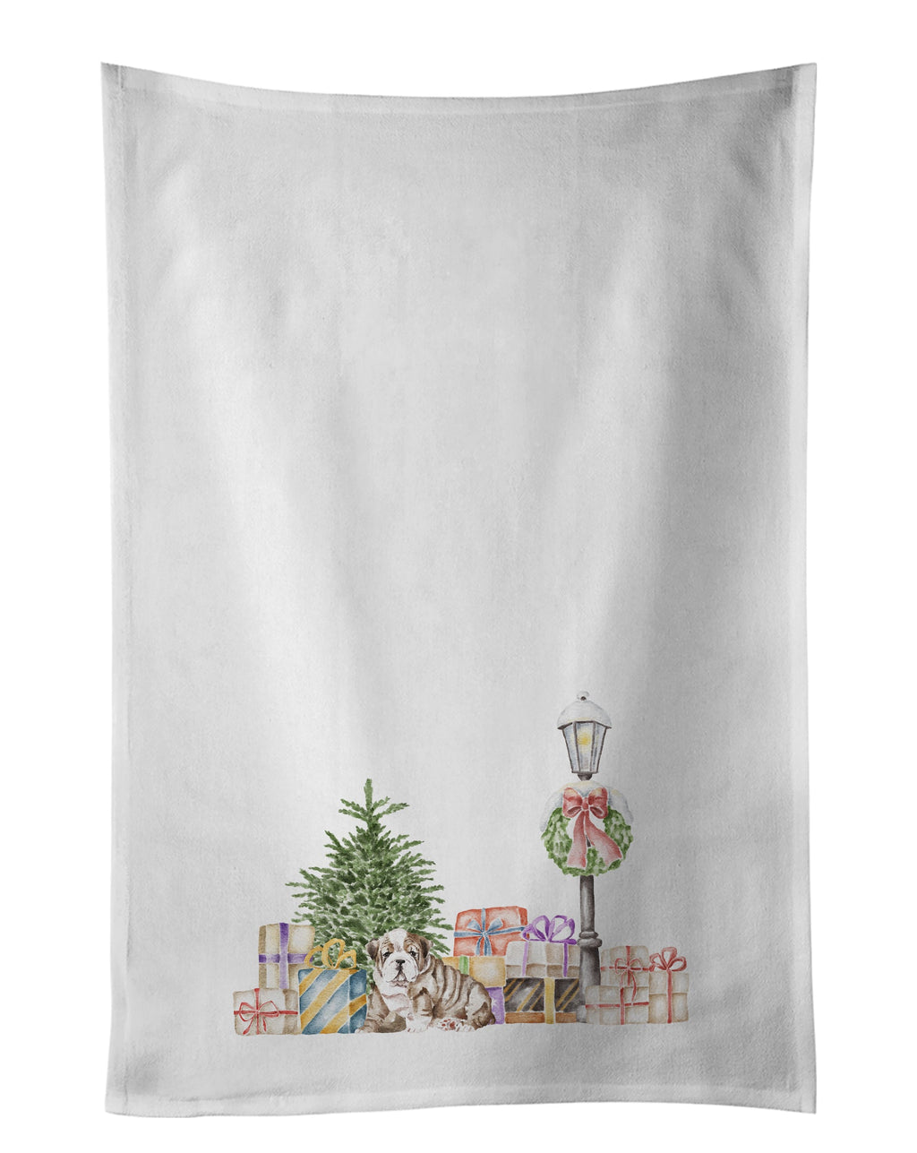 Bulldog Puppy with Christmas Wonderland Kitchen Towel Set of 2