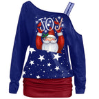 Color-Block Christmas Print One-Shoulder T-Shirt | Streetwear