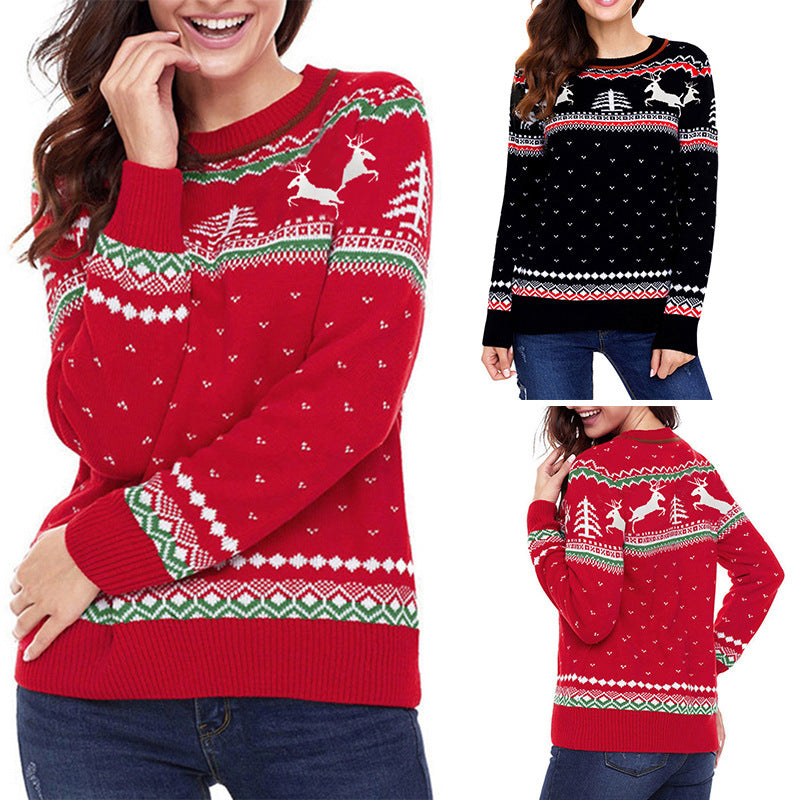 2019 Women's Crew Neck Christmas Reindeer Sweater