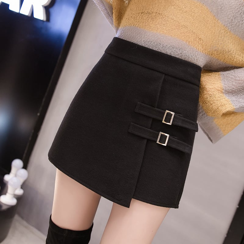 High Waist A-line Wool Skirt