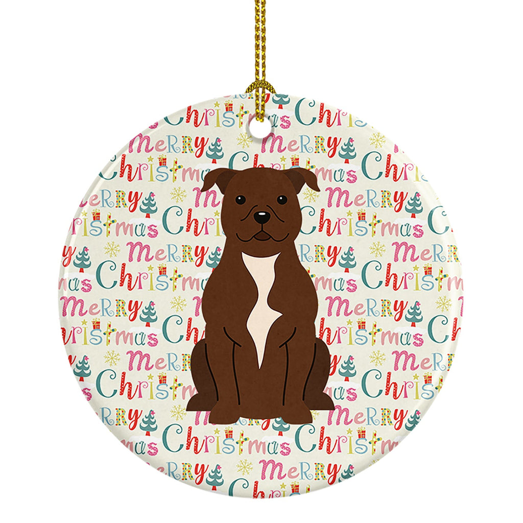 Merry Christmas Staffordshire Bull Terrier Chocolate Ceramic Ornament