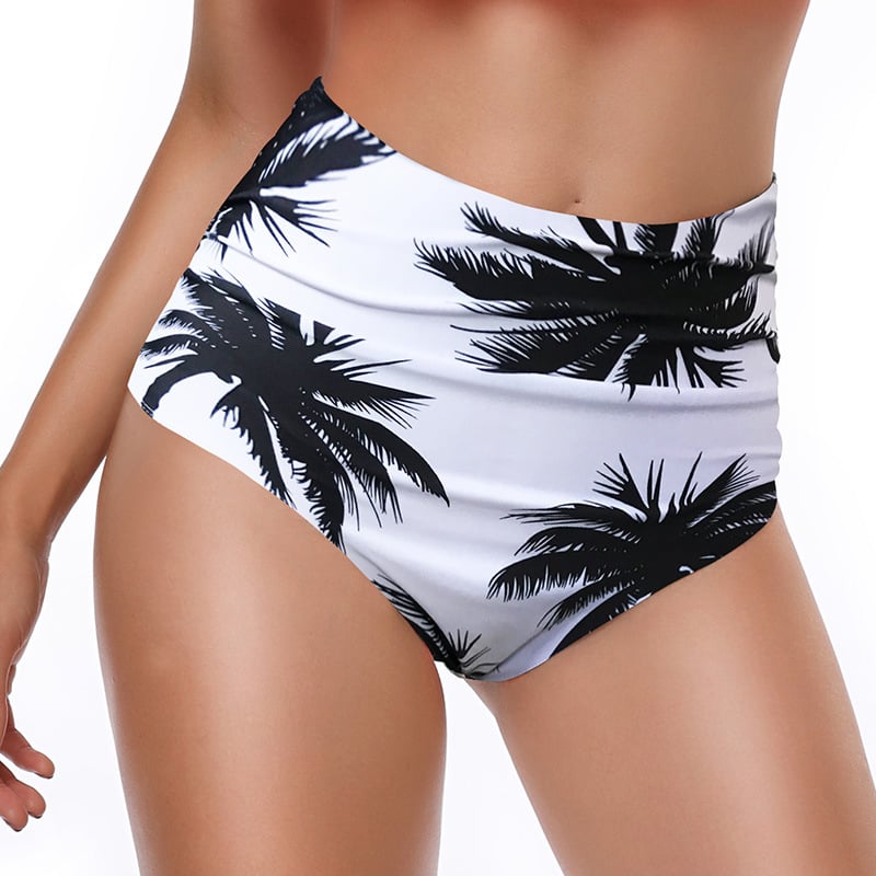 Palm Tree Print High-Waist Bikini Bottom