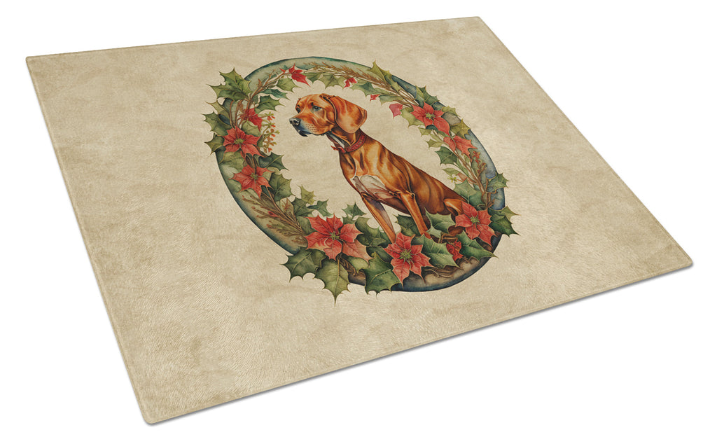 Vizsla Christmas Flowers Glass Cutting Board