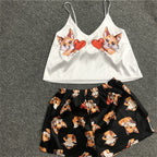 Satin Fox Print Cami and Shorts Pajama Set