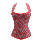 Plaid Gothic Corset Top with Halter Neck Plus Size