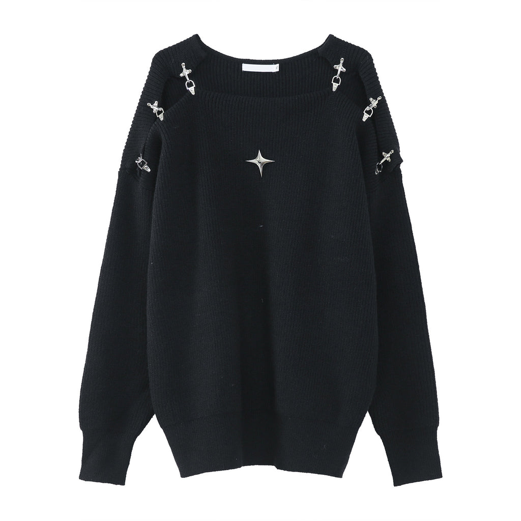 Korean Style Knitted Sweater with Metal Buckle Design