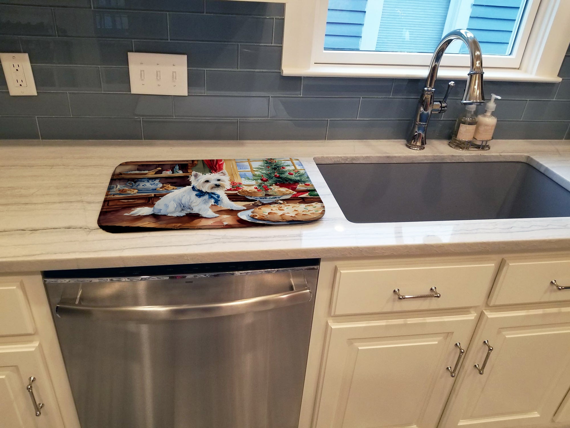 Westie Christmas Cookies Dish Drying Mat
